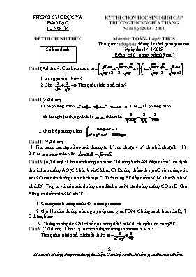Đề thi chọn học sinh giỏi cấp trường THCS nghĩa thắng năm học 2013 - 2014 môn Toán 9